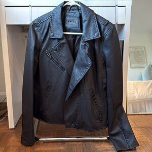 Black leather bomber jacket